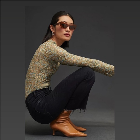 MOTHER The Hustler Ankle Fray Jeans Black Encounters at Night Raw Hem Boot - Picture 15 of 16